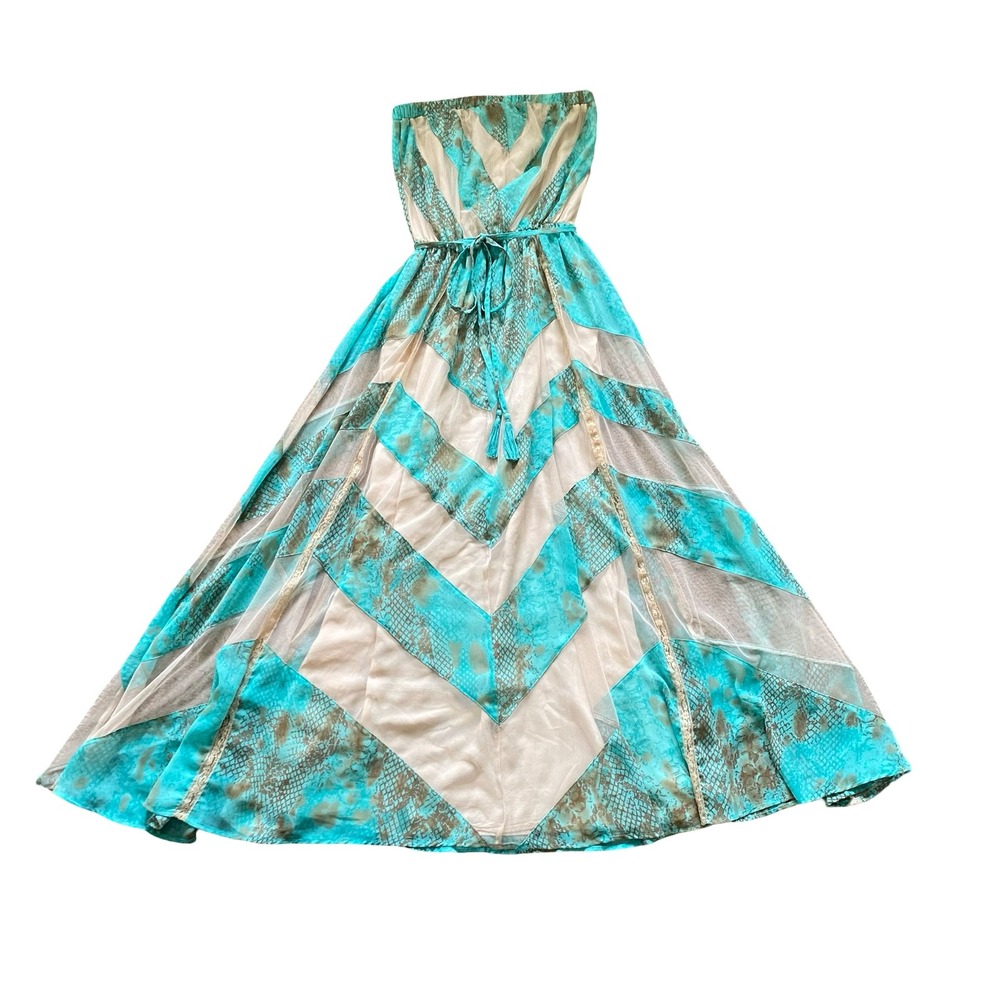 Mushka by Sienna Rose Turquoise Snakeskin Chevron Strapless Maxi Dress Womens M - Picture 4 of 14